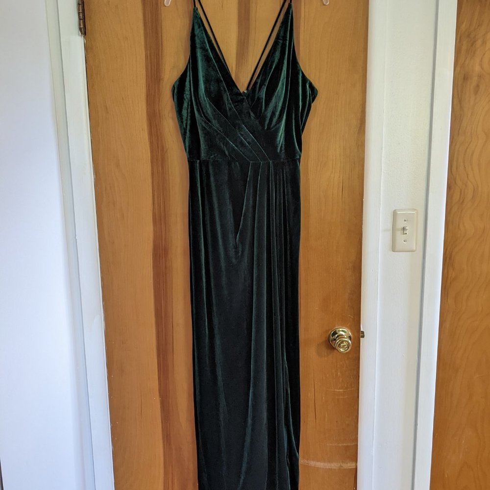 Long Green Velvet Formal Gown, Size 14